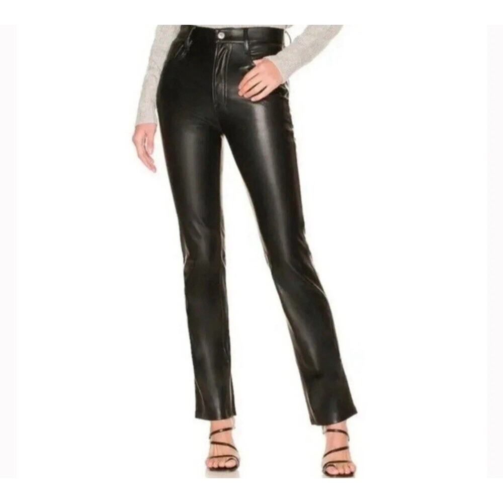 7 For‎ All Mankind MEDIUM Black Faux Vegan Leather Straight Ankle Pants Pleather